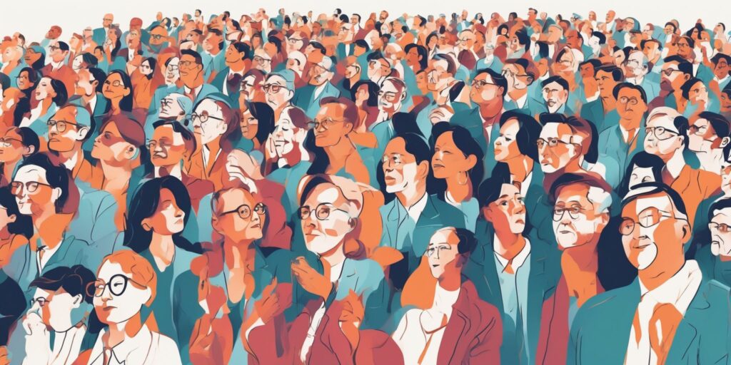 audience in illustration style with gradients and white background