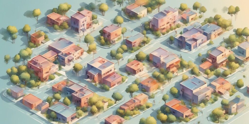 Bird's eye view in illustration style with gradients and white background