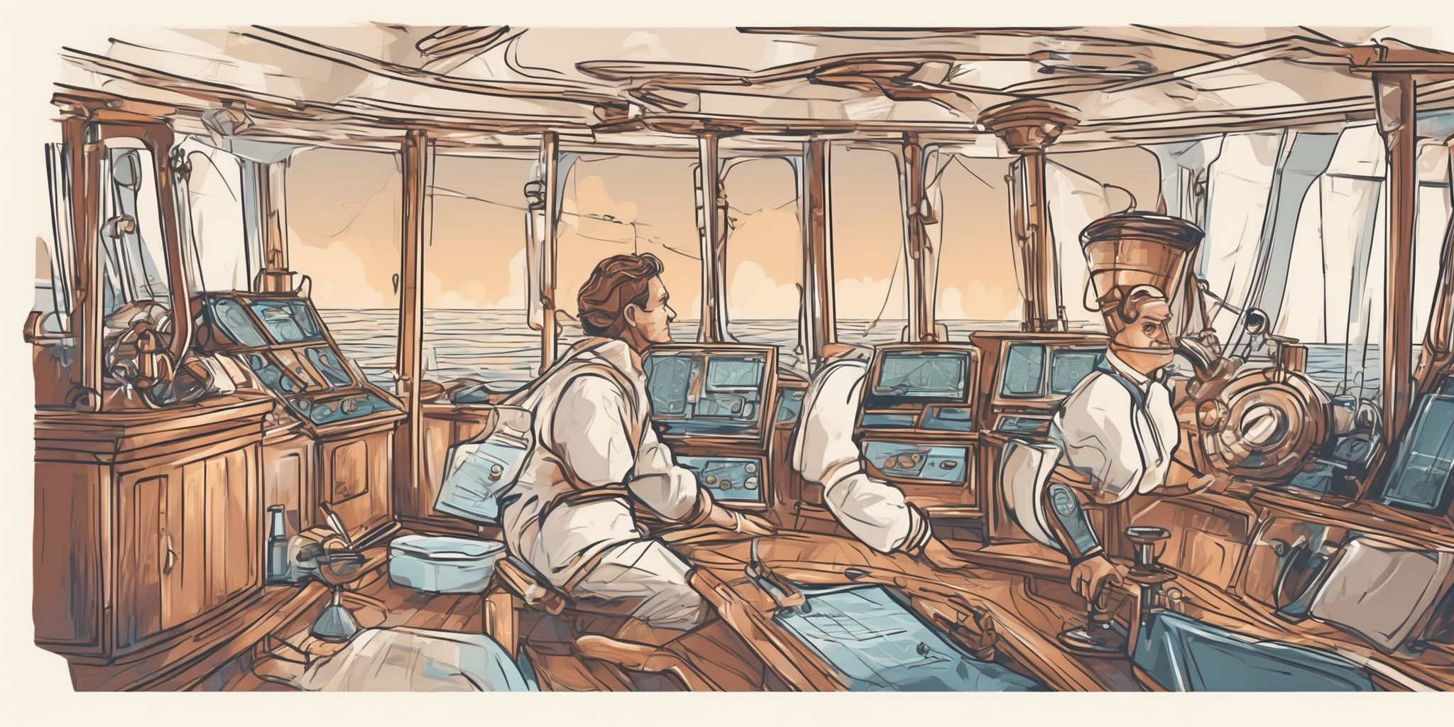 Navigator on a ship in illustration style with gradients and white background
