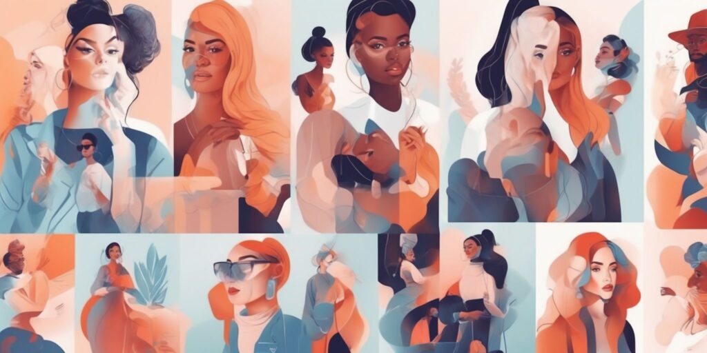 Influencers in illustration style with gradients and white background