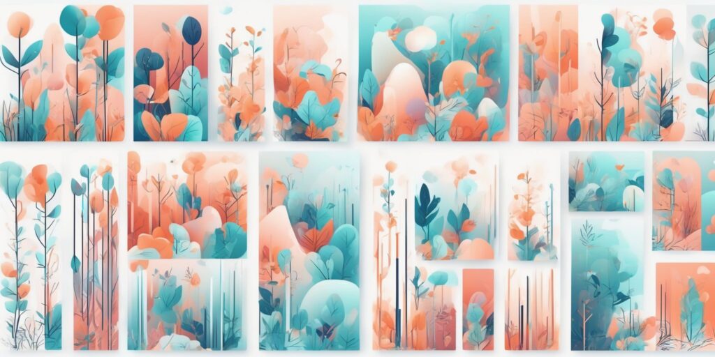 Posts in illustration style with gradients and white background