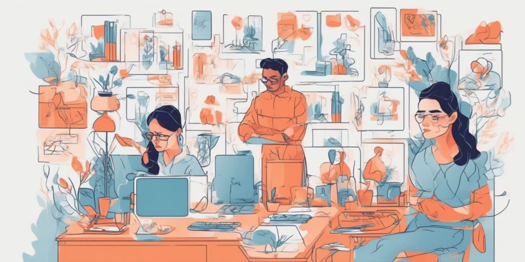 Online curator in illustration style with gradients and white background