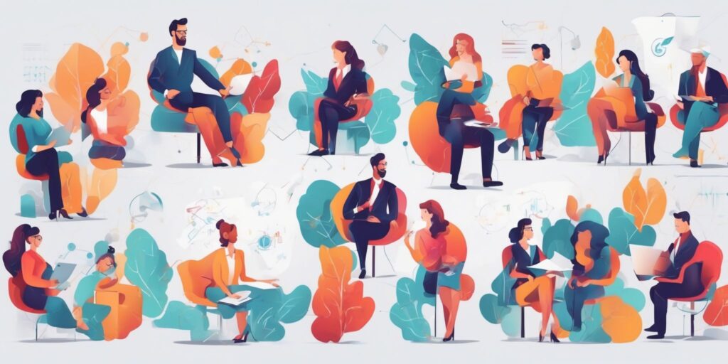 Entrepreneurs in illustration style with gradients and white background