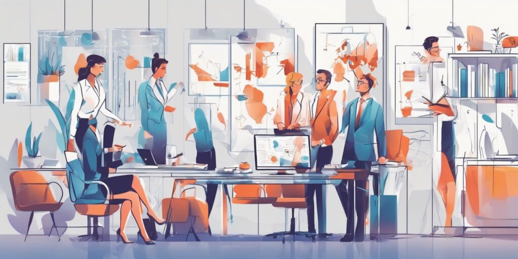 Business in illustration style with gradients and white background