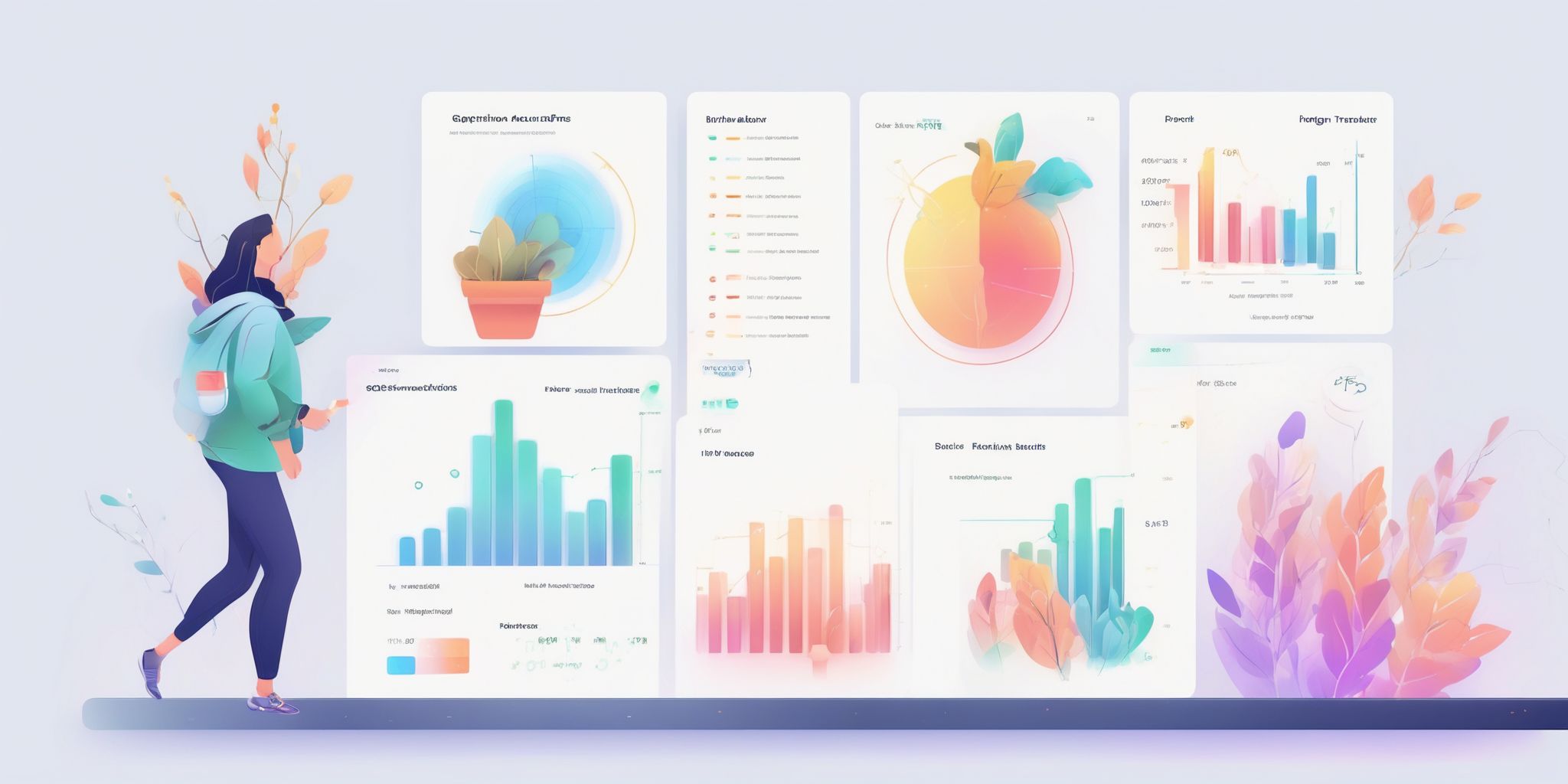 Growth tracker in illustration style with gradients and white background