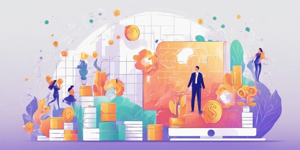 ROI in illustration style with gradients and white background