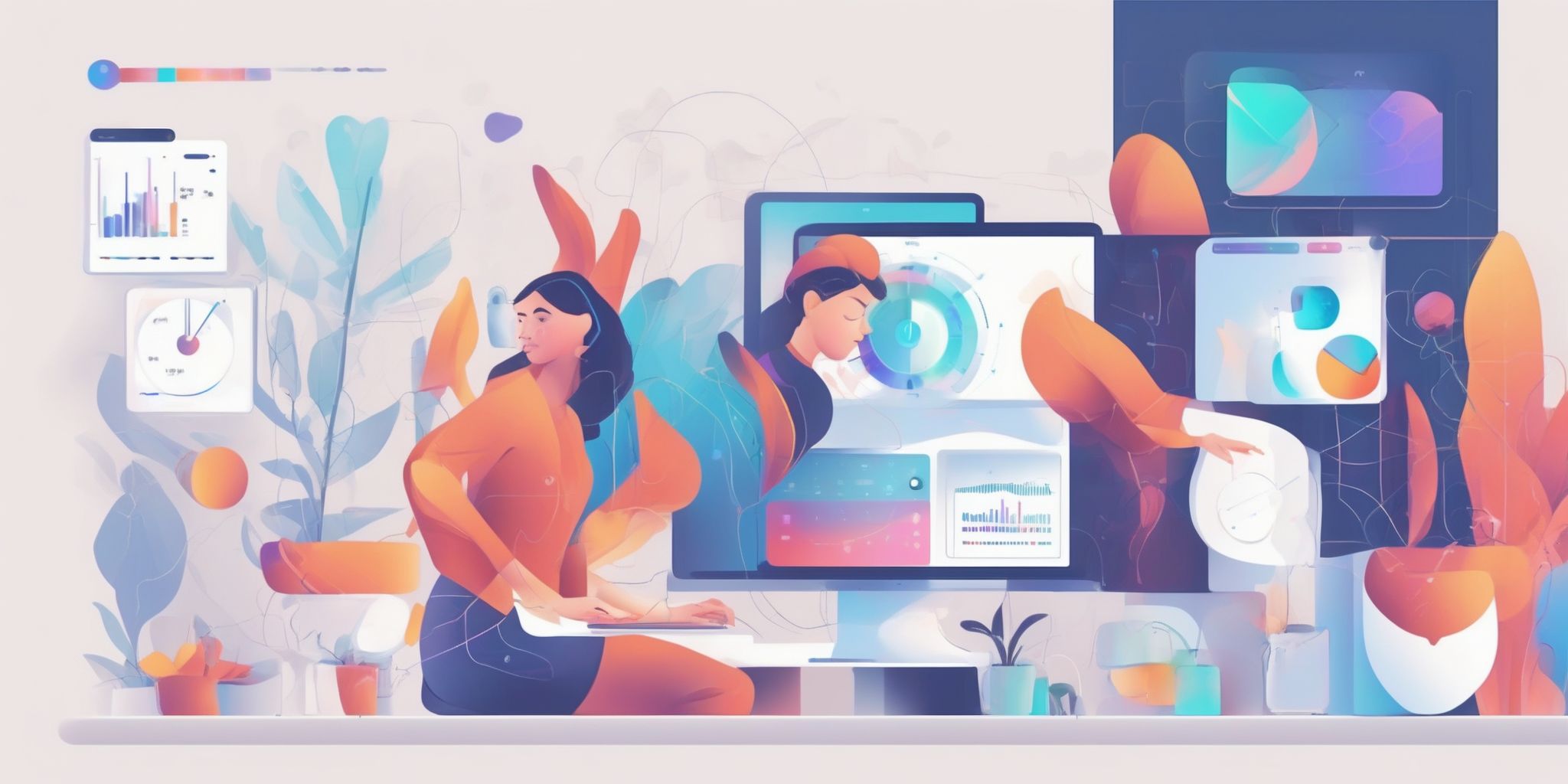 monitoring in illustration style with gradients and white background