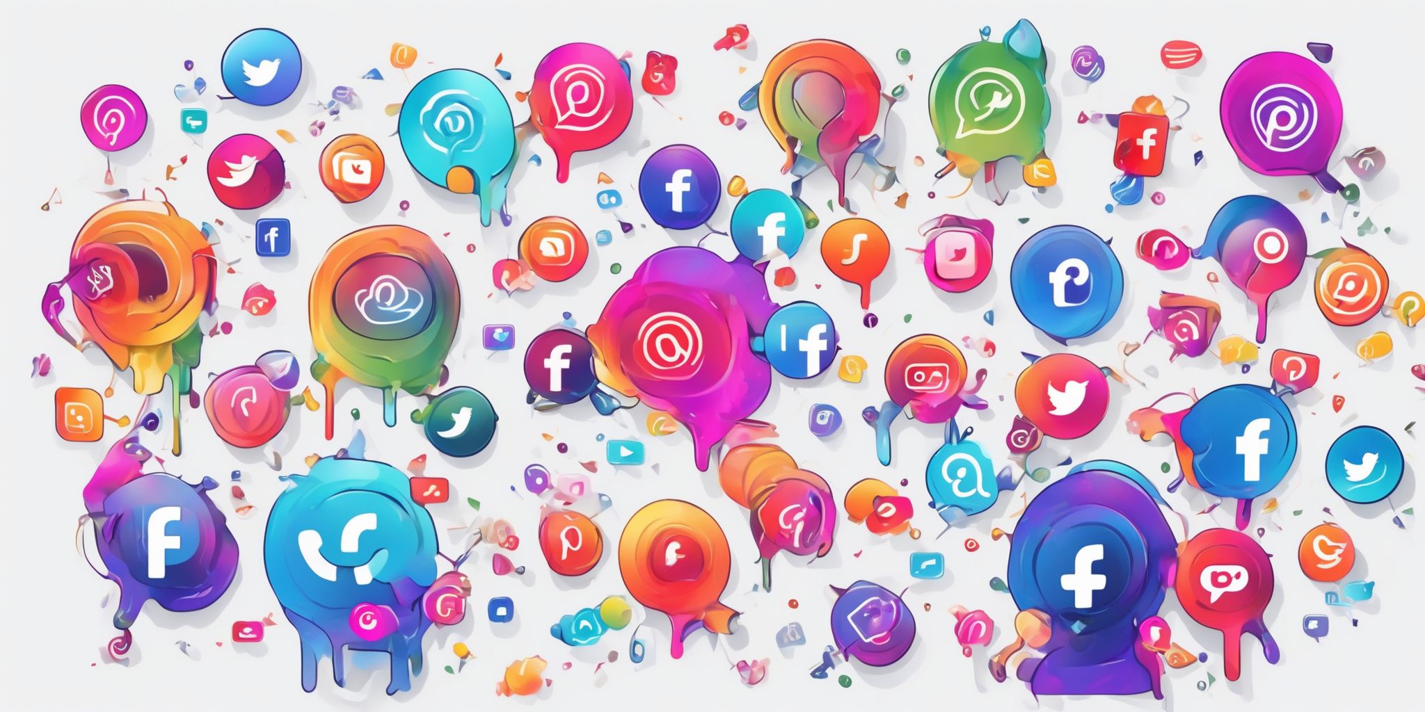 Social media frenzy in illustration style with gradients and white background