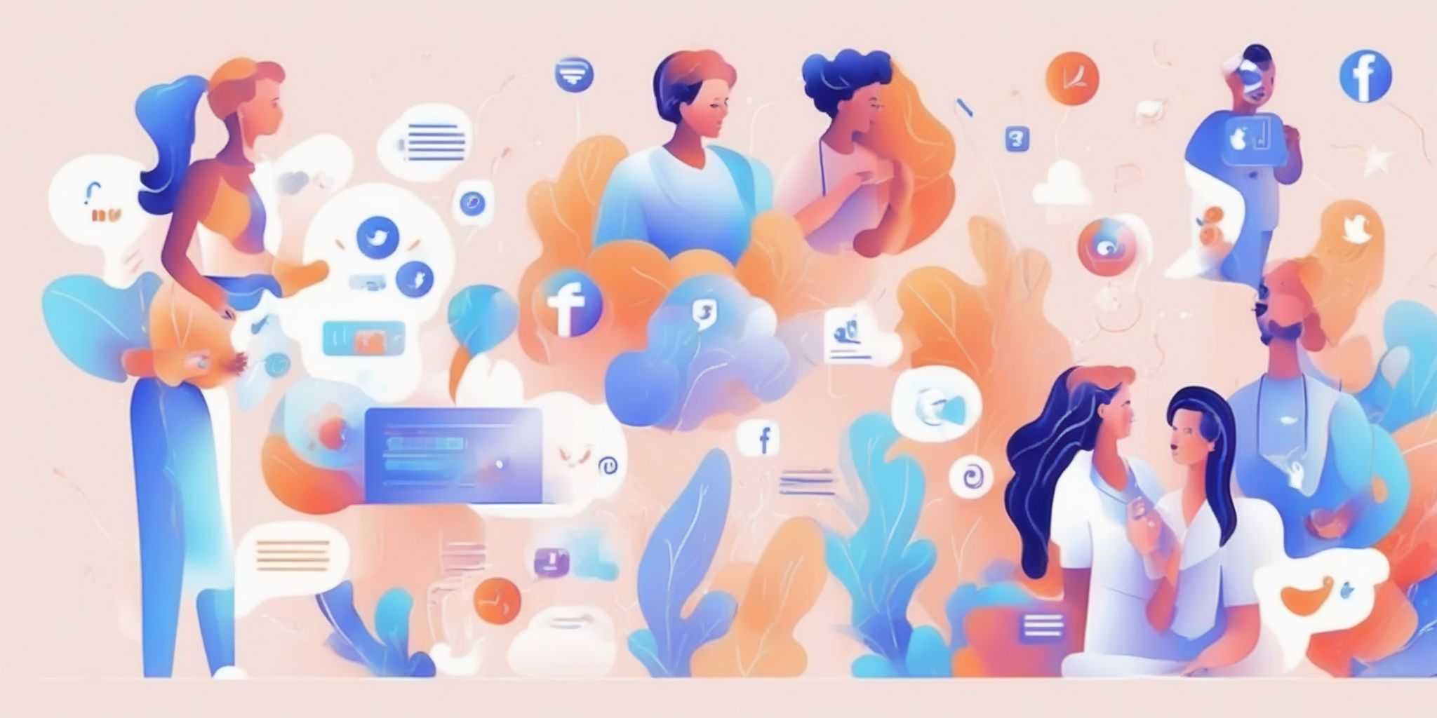 social media engagement in illustration style with gradients and white background