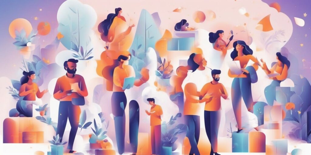 Success stories in illustration style with gradients and white background