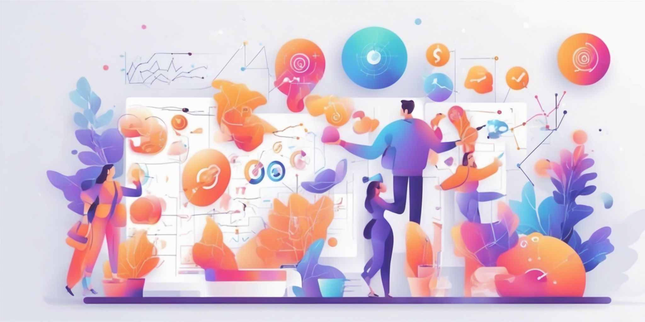Marketing strategy in illustration style with gradients and white background
