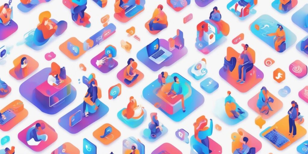Social media in illustration style with gradients and white background