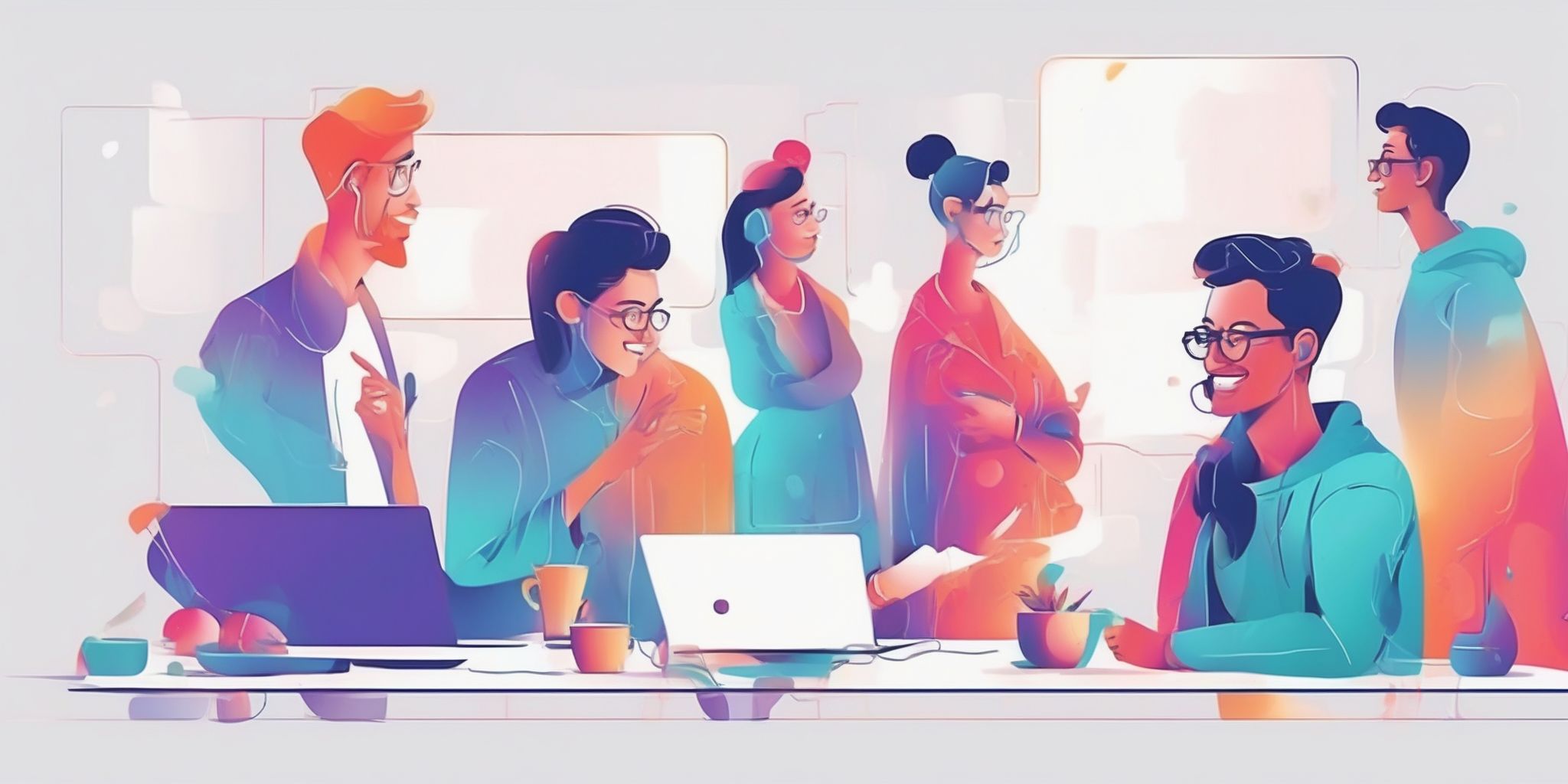 Digital conversation in illustration style with gradients and white background