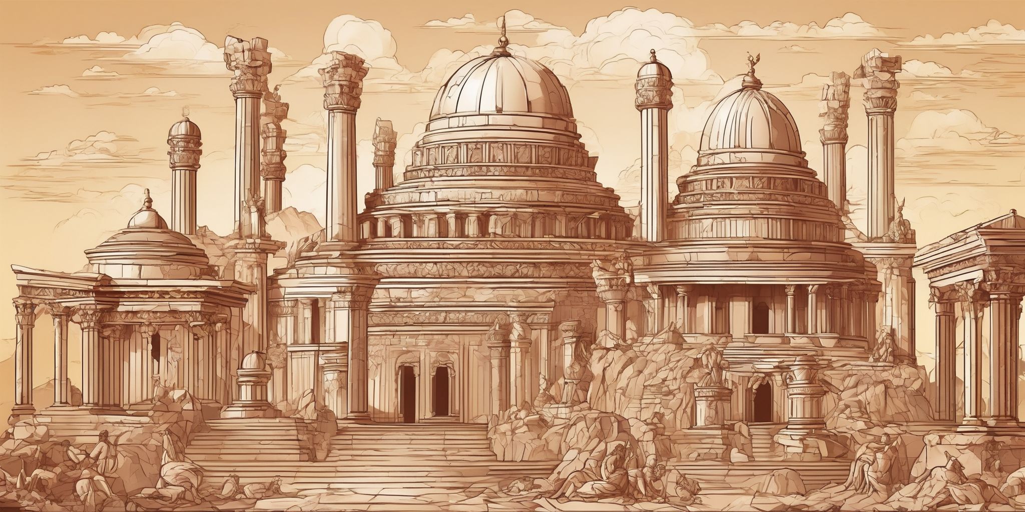 Ancient empire in illustration style with gradients and white background