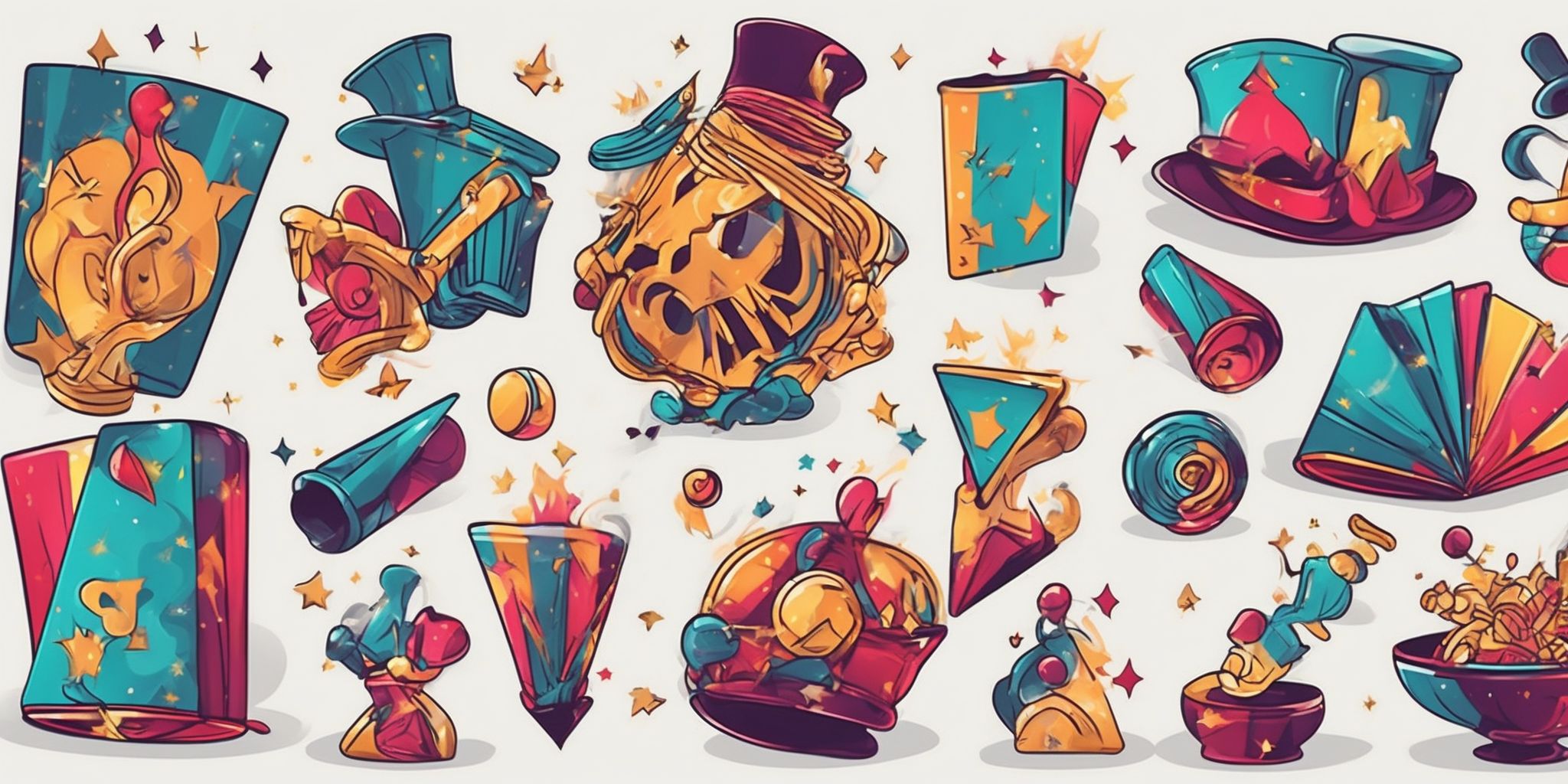 Magic tricks in illustration style with gradients and white background