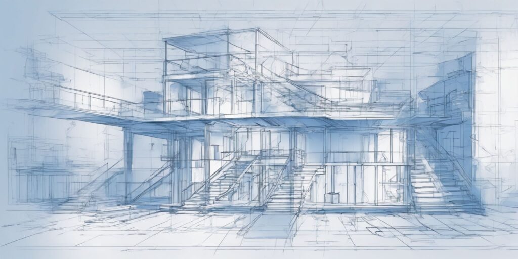 Blueprints in illustration style with gradients and white background