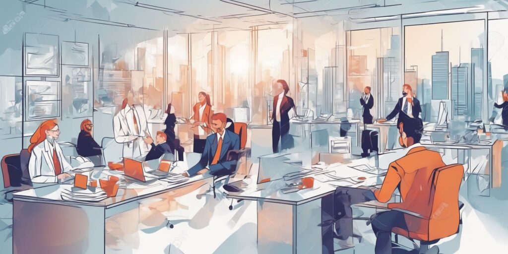Business in illustration style with gradients and white background