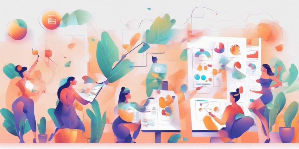 advertising strategy in illustration style with gradients and white background