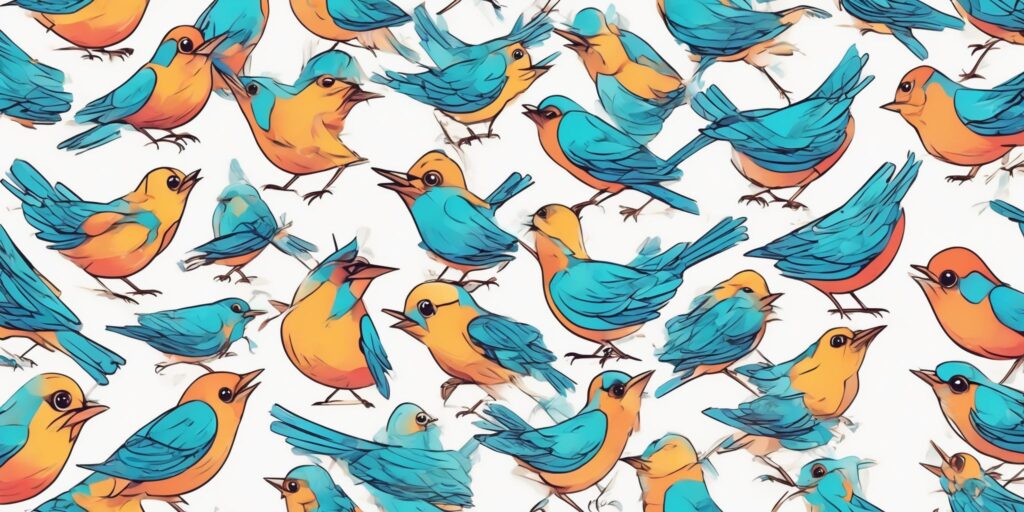 Chirping tweets in illustration style with gradients and white background