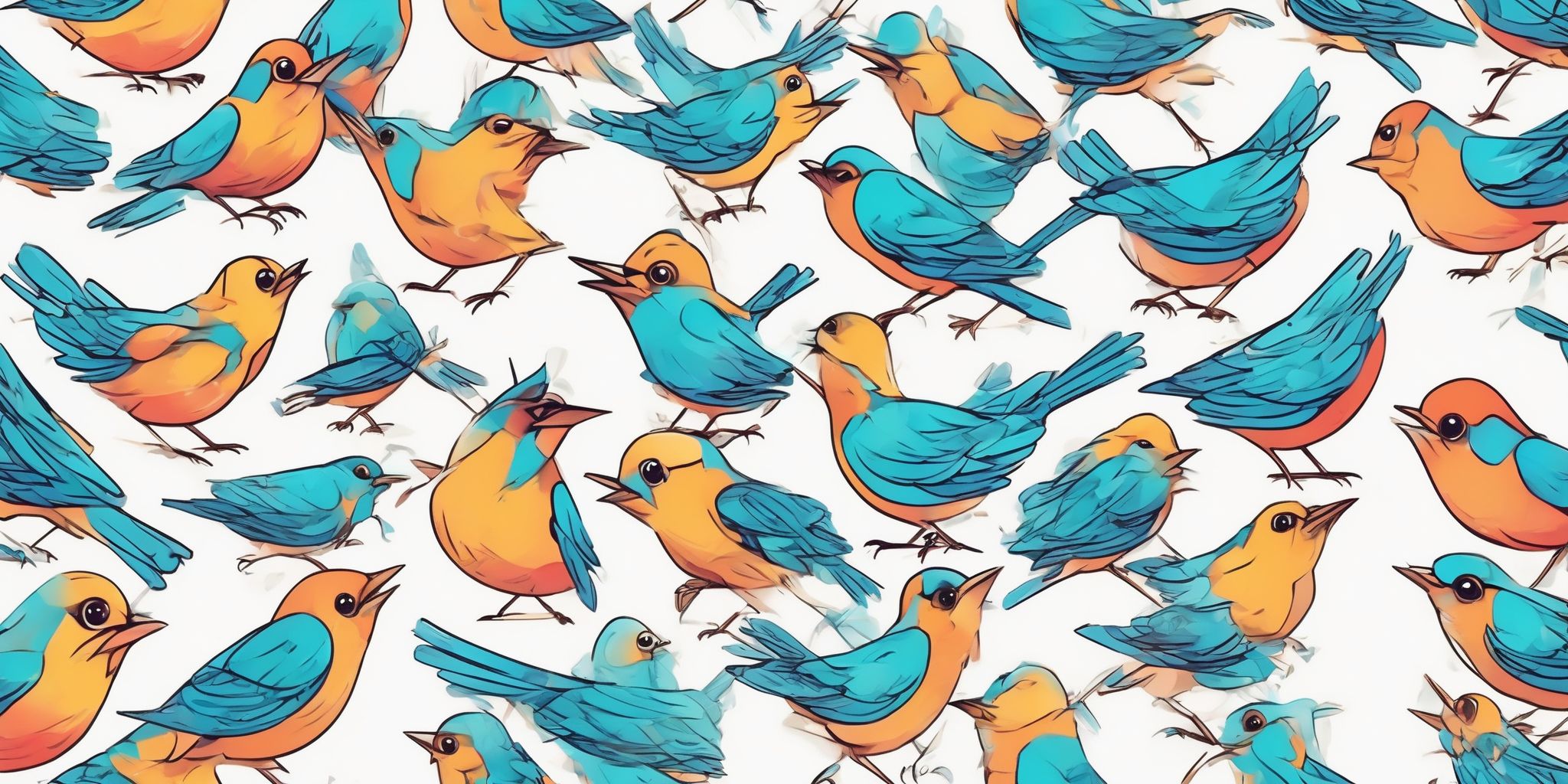 Chirping tweets in illustration style with gradients and white background