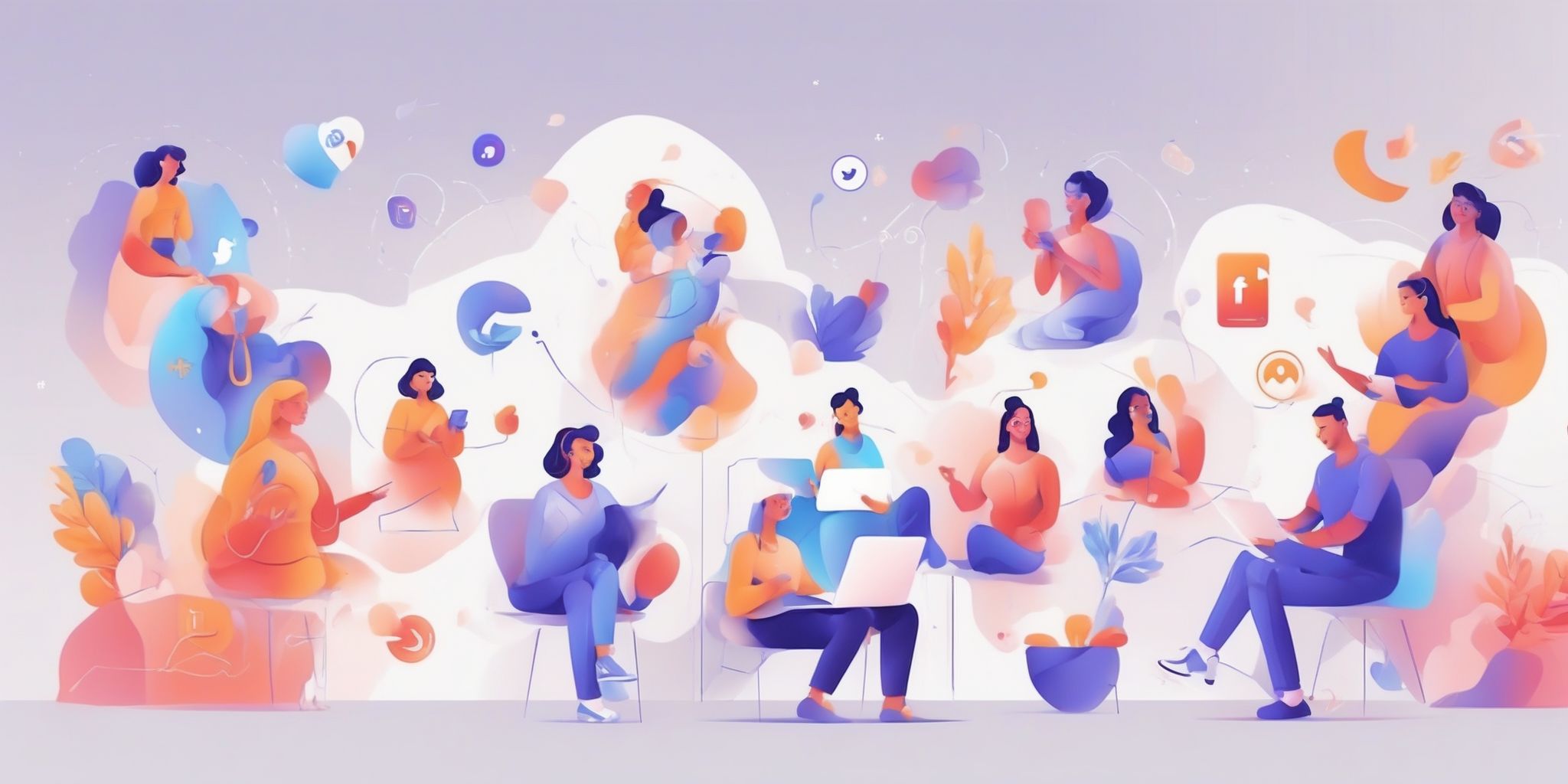 Social media engagement in illustration style with gradients and white background