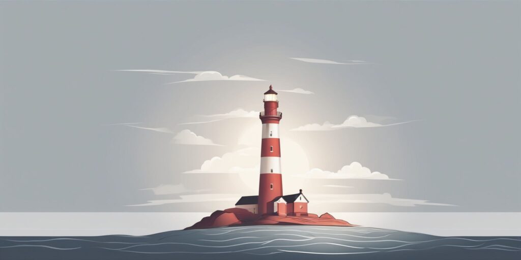 Lighthouse in illustration style with gradients and white background