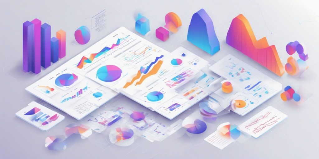 Analytics in illustration style with gradients and white background