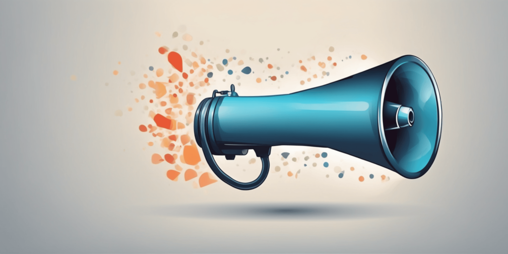 Megaphone in illustration style with gradients and white background