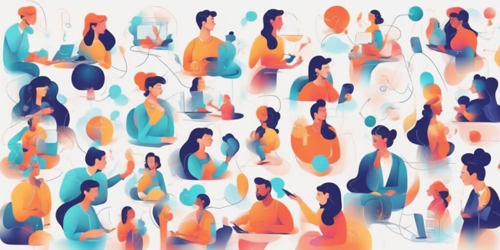 Communication in illustration style with gradients and white background