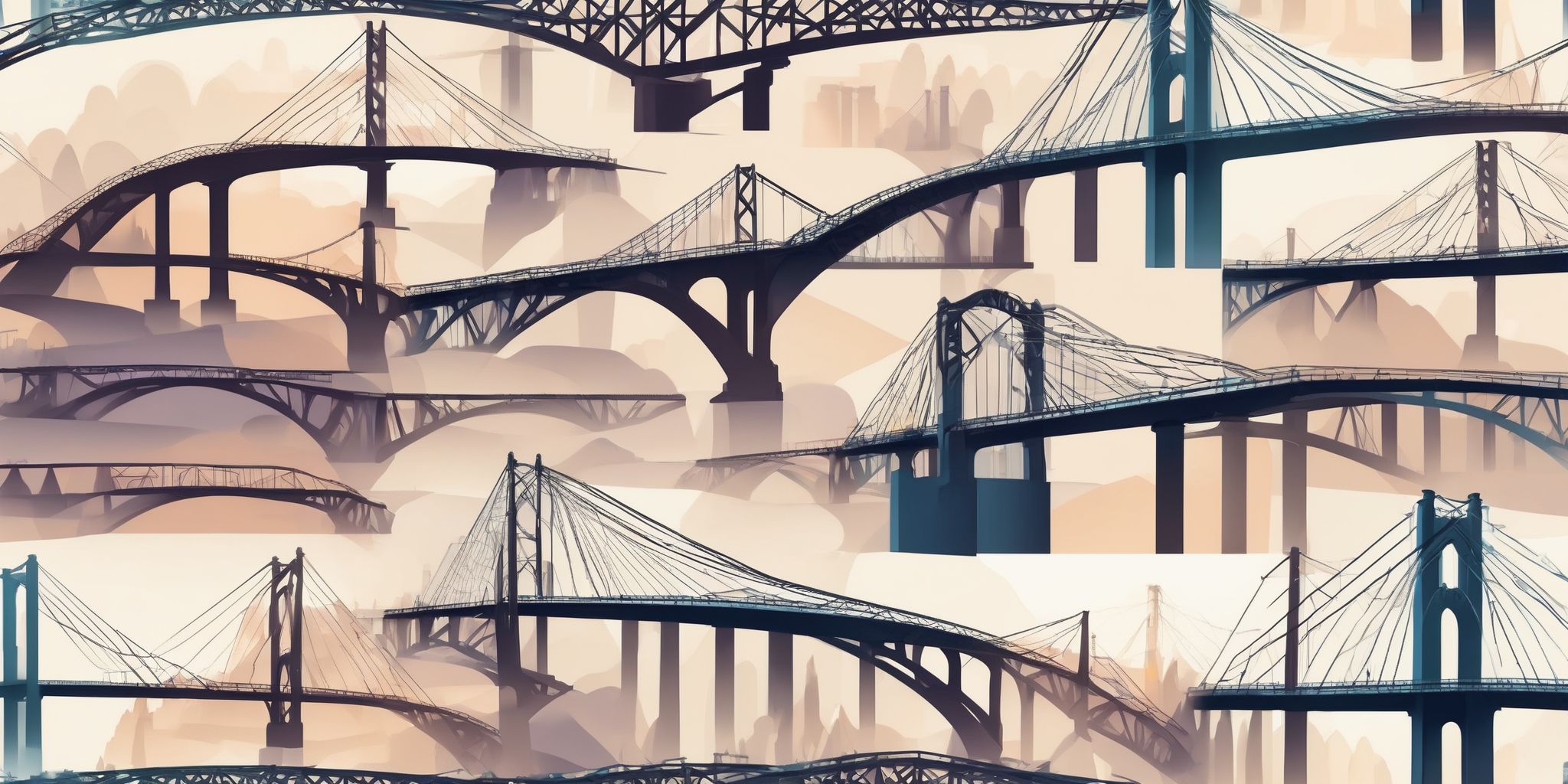 Bridges in illustration style with gradients and white background