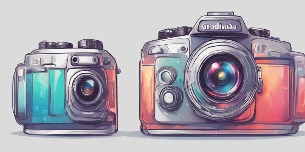 camera in illustration style with gradients and white background