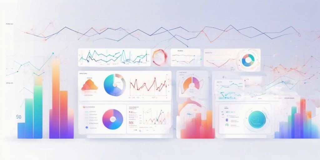 analytics in illustration style with gradients and white background