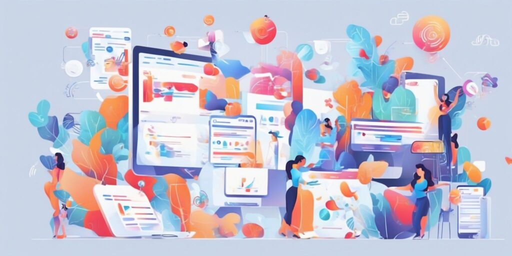 online advertising in illustration style with gradients and white background