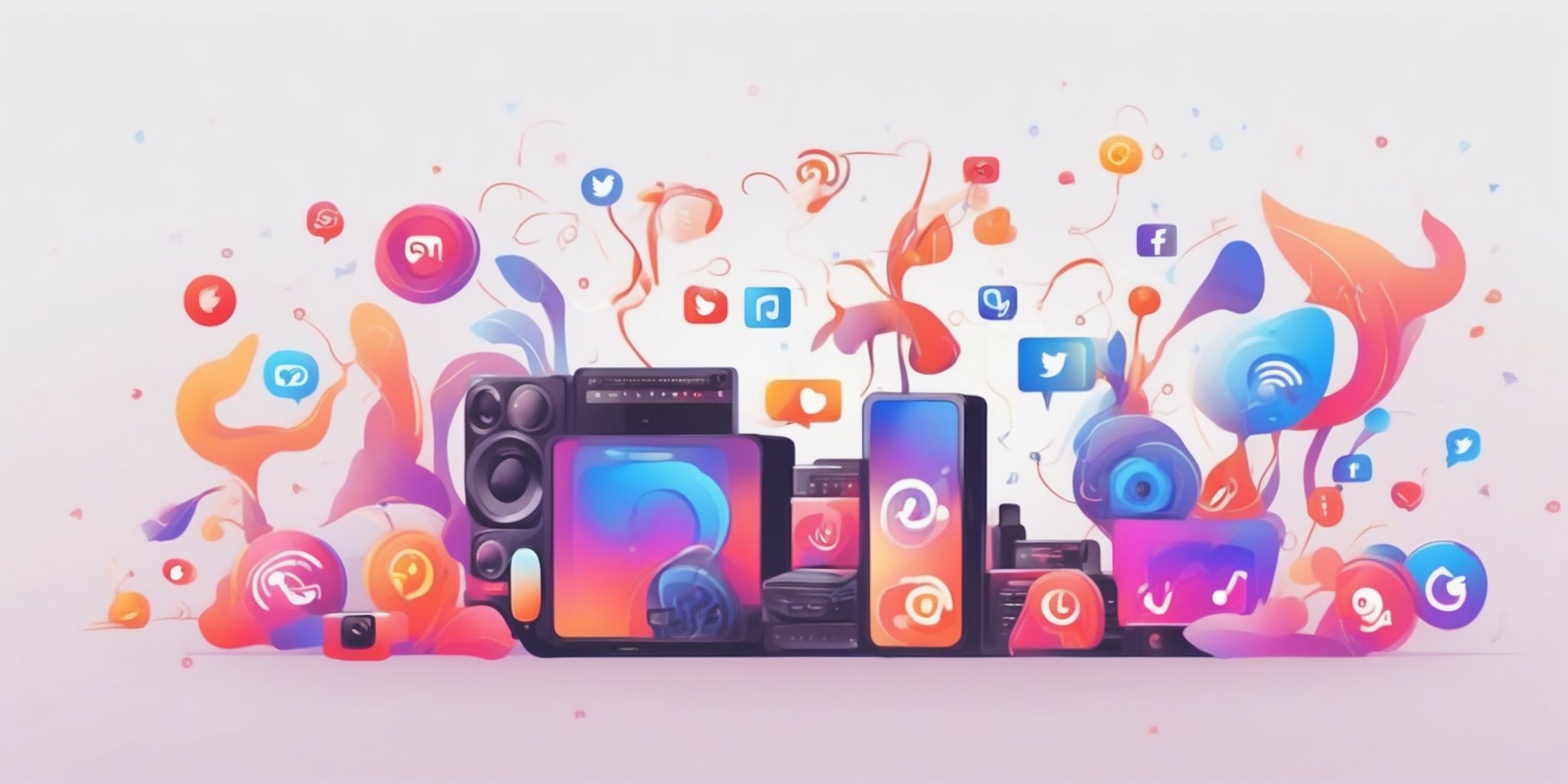 social media amplifier in illustration style with gradients and white background