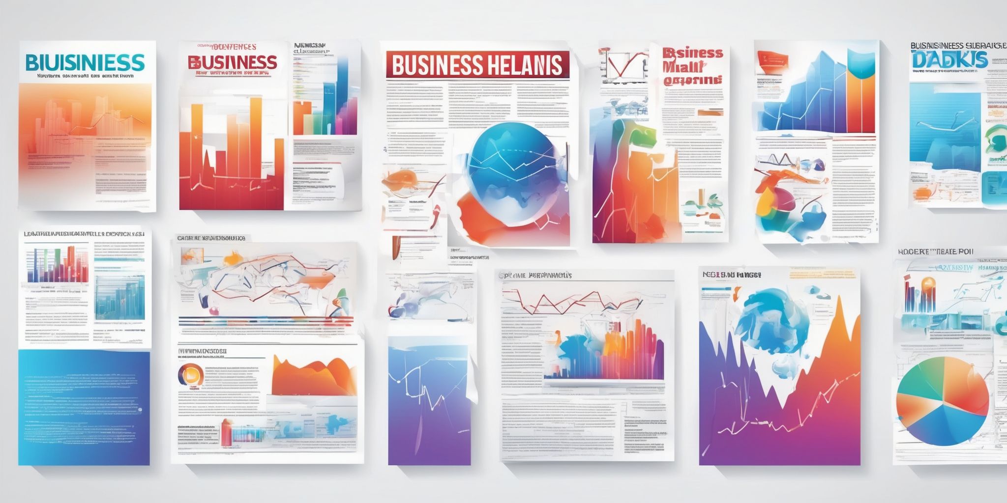 Business headlines in illustration style with gradients and white background