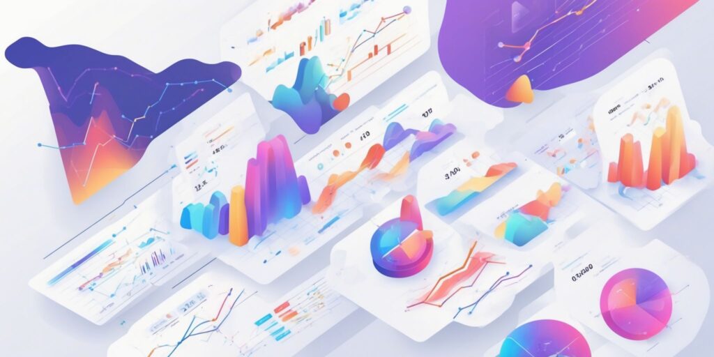 Analytics in illustration style with gradients and white background