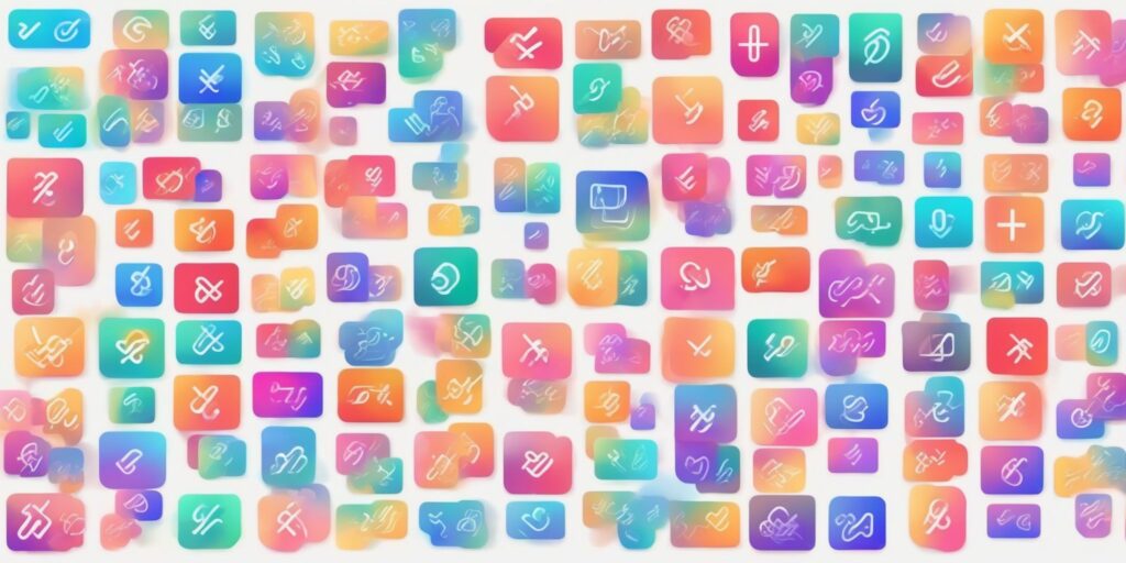 hashtags in illustration style with gradients and white background