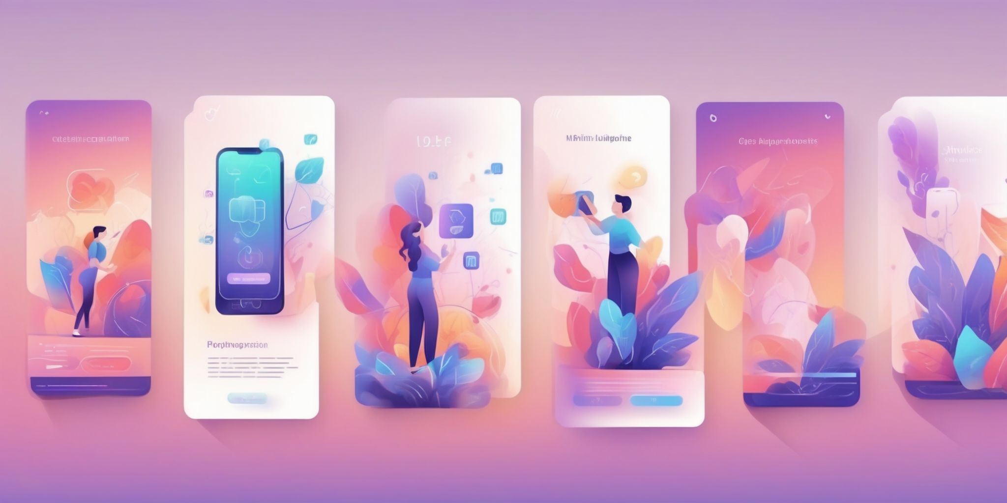 Mobile application in illustration style with gradients and white background