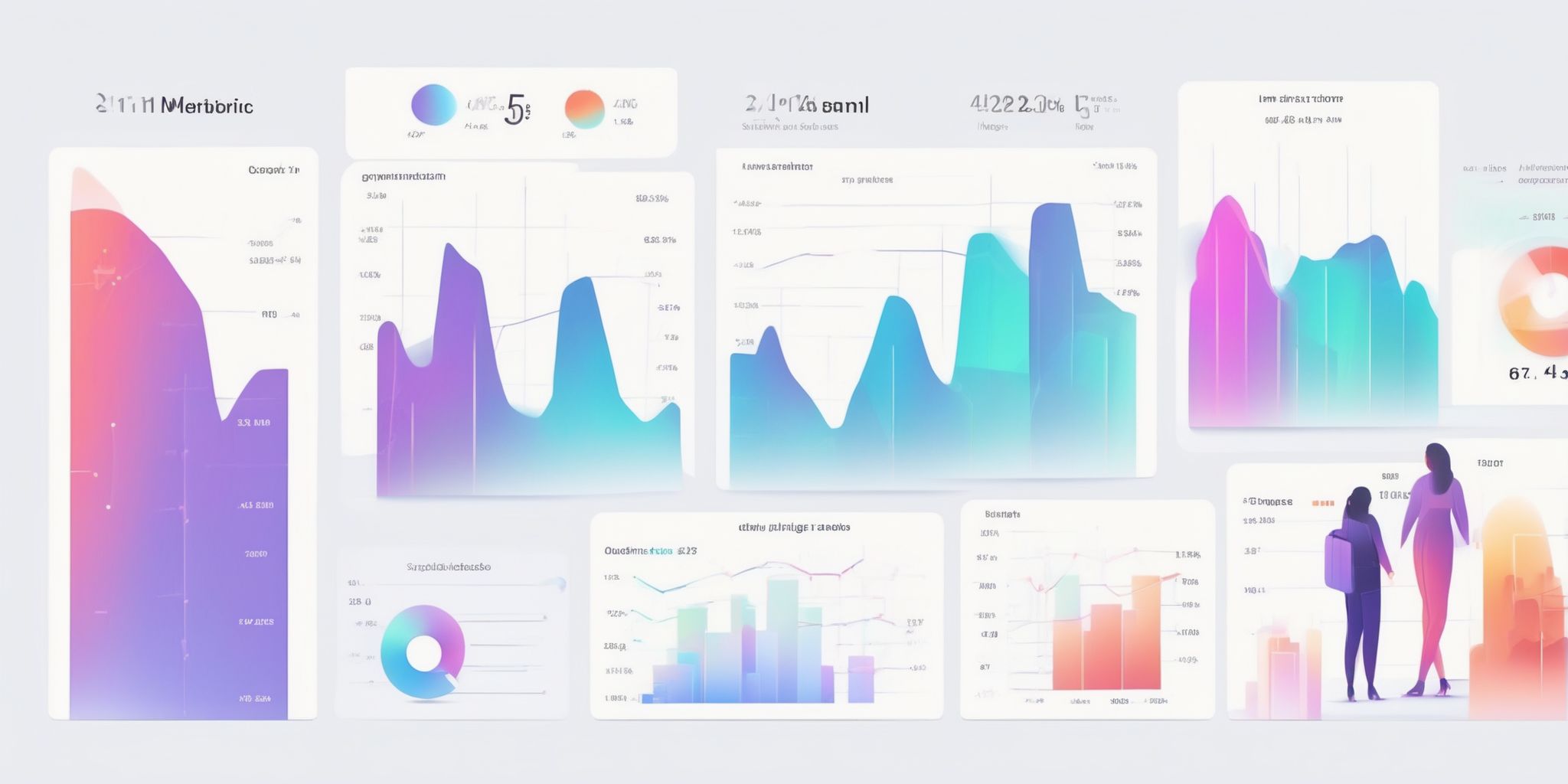 metrics in illustration style with gradients and white background