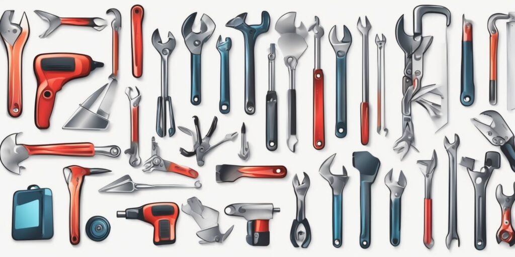 Tools in illustration style with gradients and white background