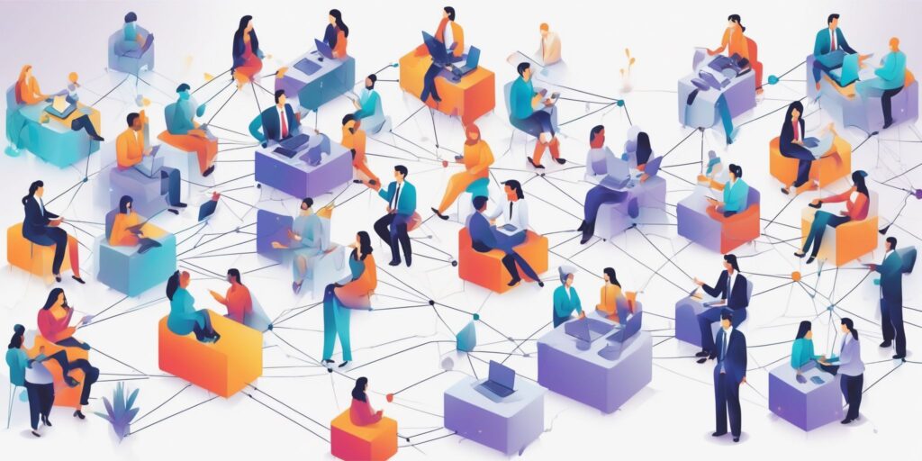 networking in illustration style with gradients and white background
