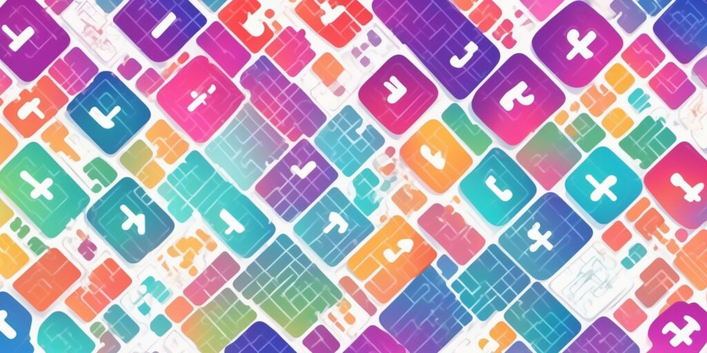 hashtags in illustration style with gradients and white background