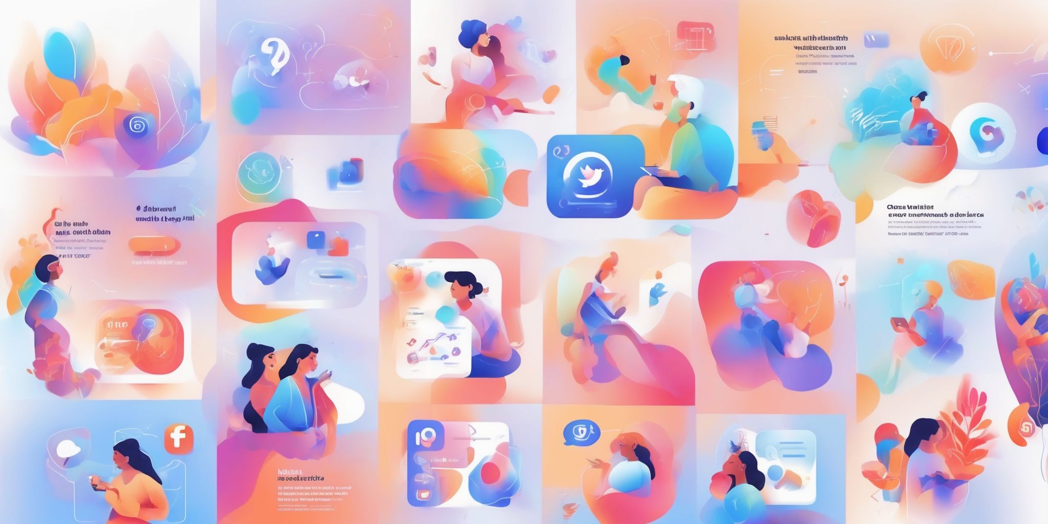Social media trends in illustration style with gradients and white background