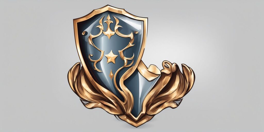 Shield in illustration style with gradients and white background