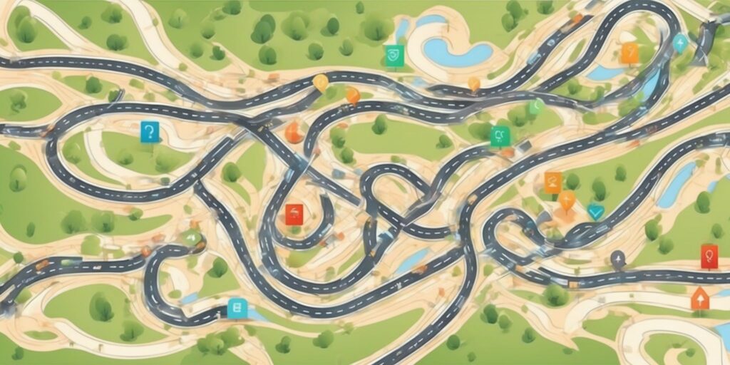Road map in illustration style with gradients and white background