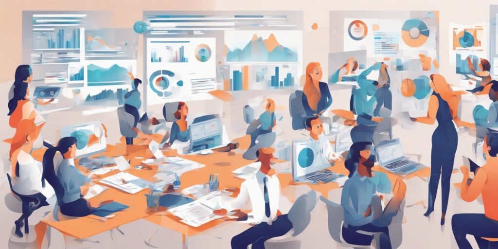reporting in illustration style with gradients and white background