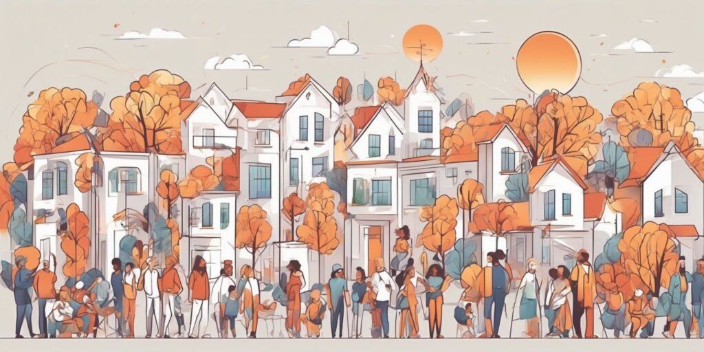 Community in illustration style with gradients and white background