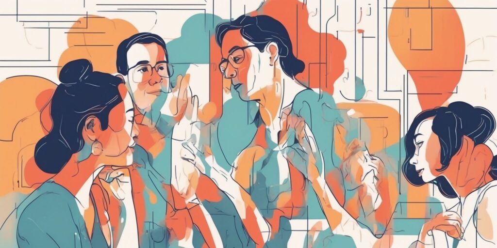conversation in illustration style with gradients and white background