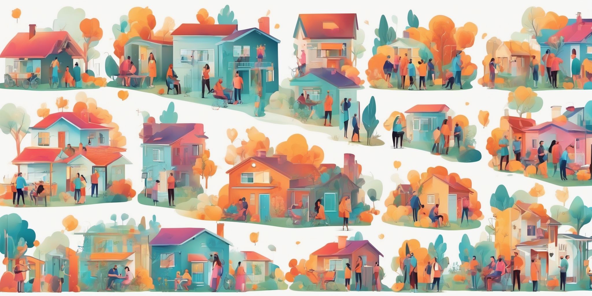 communities in illustration style with gradients and white background