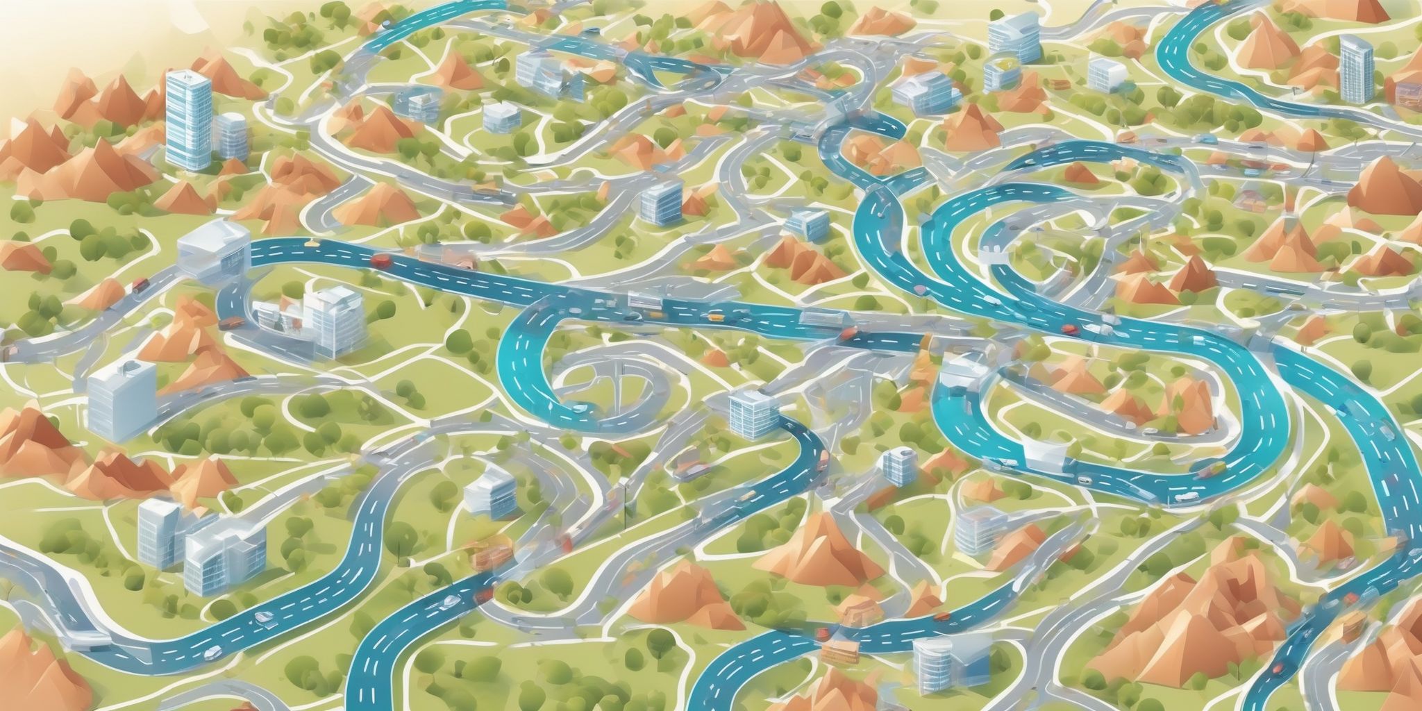 Digital road map in illustration style with gradients and white background